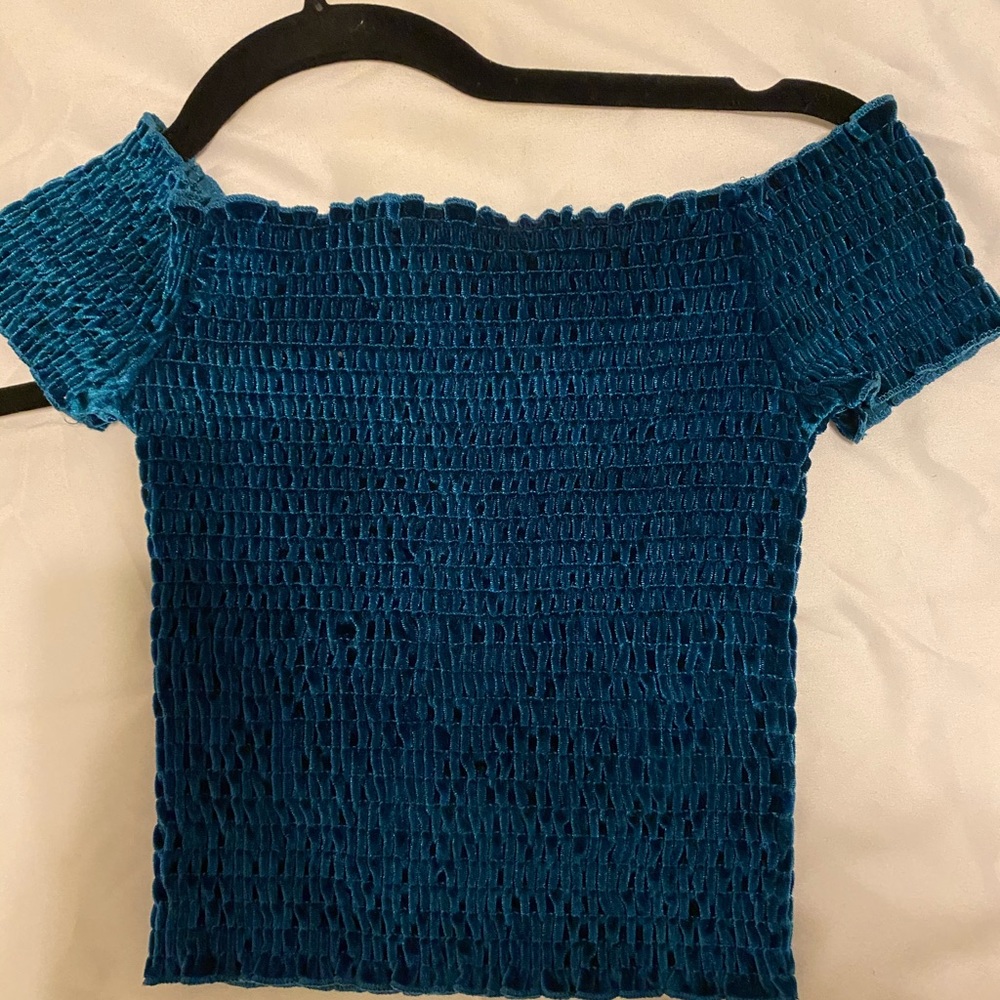Urban outfitters blue velvet off the shoulder top